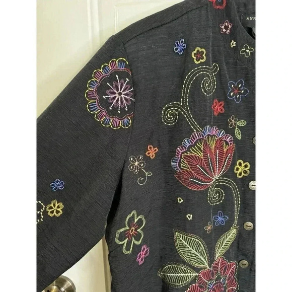 ANNE CARSON Women's 70% Silk Artsy Embroidered Floral Beaded Jacket Cardigan 2X - Picture 7 of 11